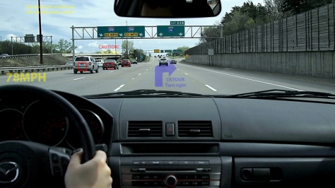 Example of a Head-Up Display Placed in a Car Windshield